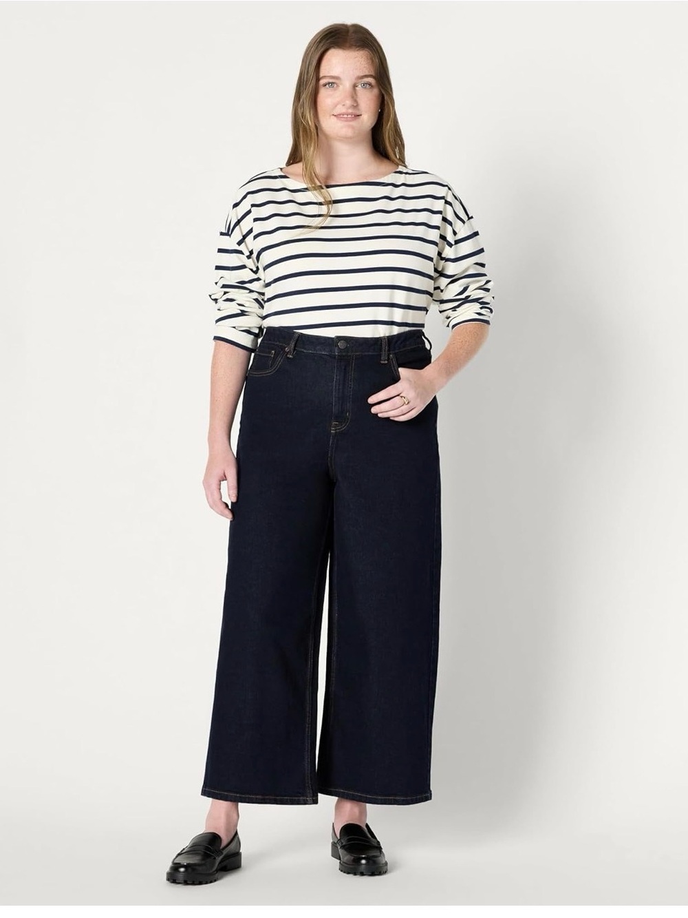 Amazon Essentials Dark Indigo Wide Leg cropped High-Rise Jeans